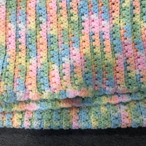 Handcrafted Pastel Multicolor Crocheted Throw Baby Blanket 45 x 32 inch - Picture 4 of 5